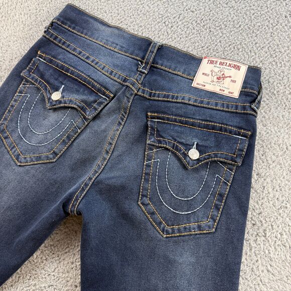 True Religion Ricky Jeans 33x33 Big T Relaxed Straight Flap Pocket Blue Denim - Picture 1 of 14